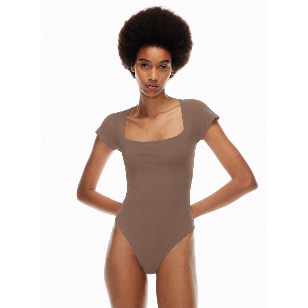 Babaton Contour Squareneck Short-Sleeve Bodysuit Brown M Layering Minimalist